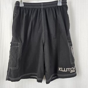 Klutch Brand  Mens Skater‎ Cargo Board Swim Trunks Drawstring M Black White